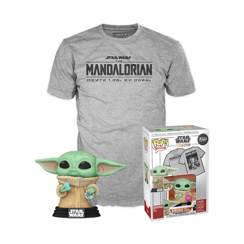 FUNKO POP! & TEE THE MANDALORIAN GROGU WITH COOKIES (FLOCKED)