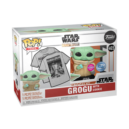 FUNKO POP! & TEE THE MANDALORIAN GROGU WITH COOKIES (FLOCKED)